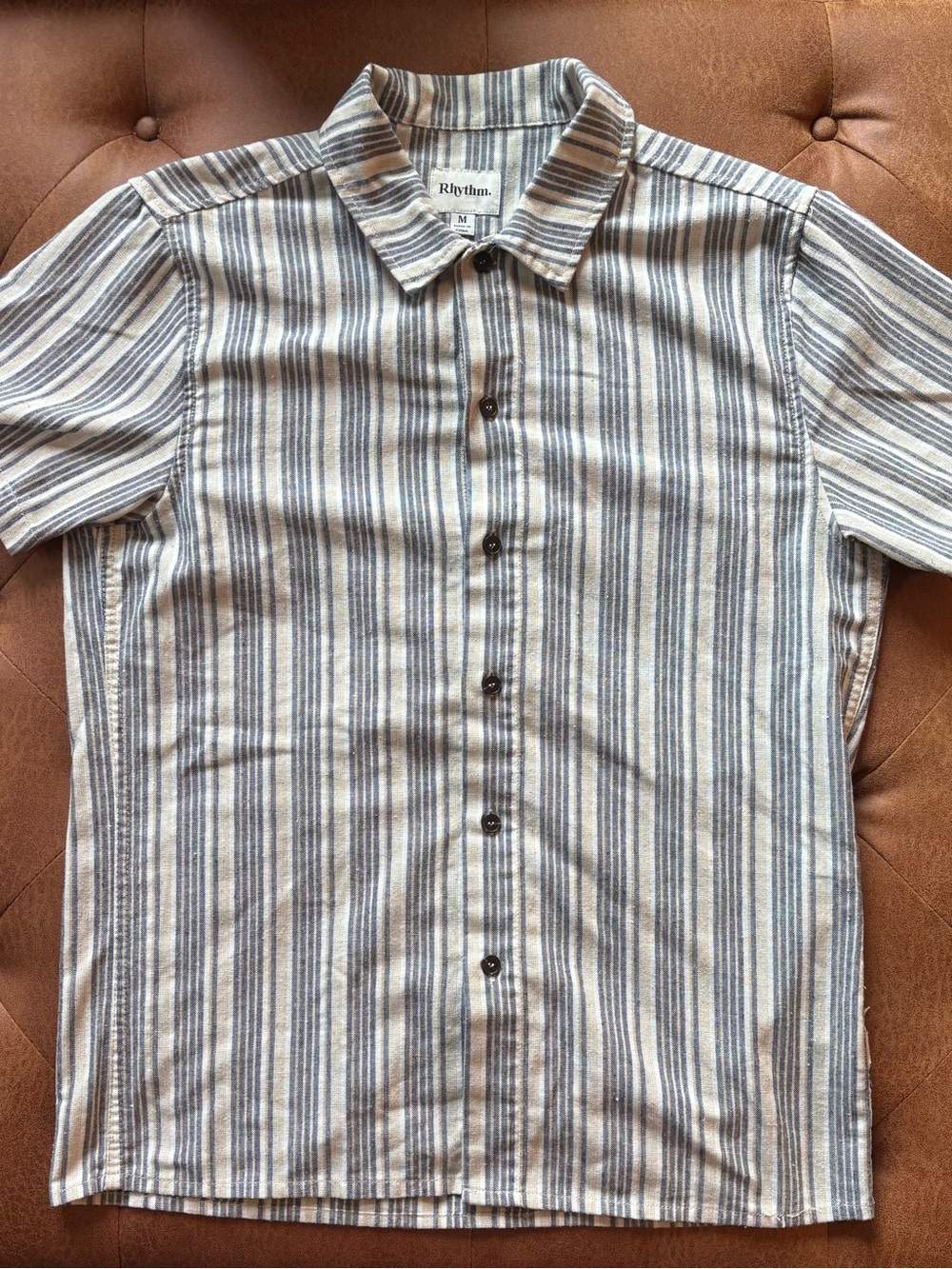 Rhythm. Striped Short-Sleeve Button-Up Shirt - Excellent Condition - Medium.